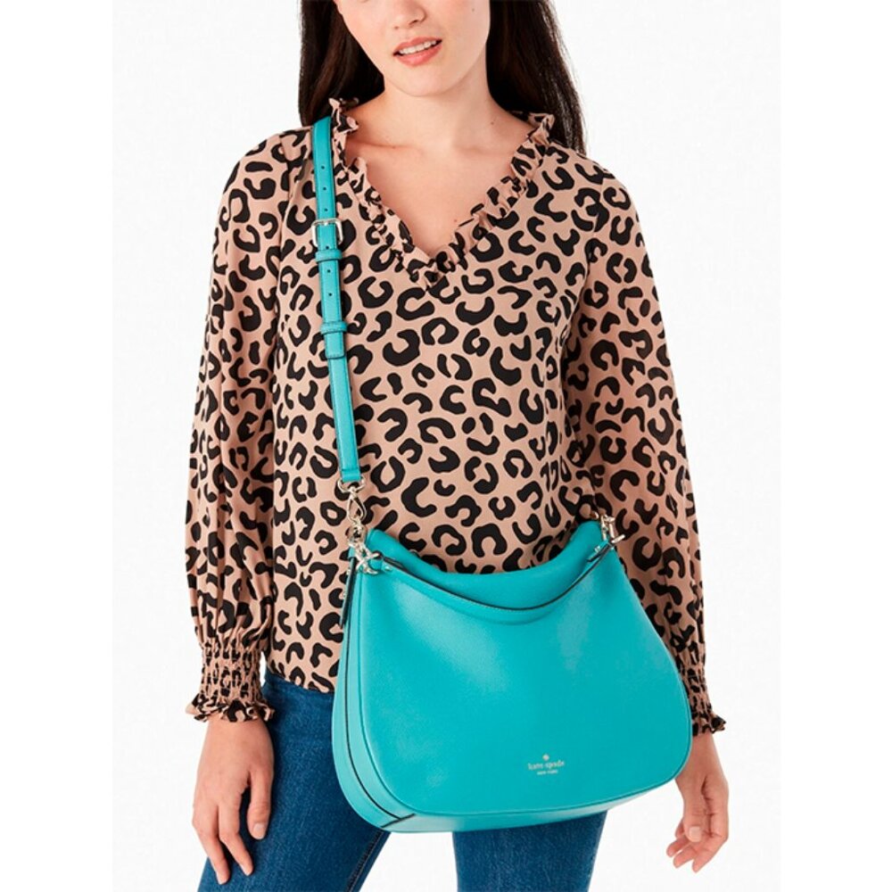 S Kate Spade Mulberry Vivian Turquoise Blue Leather Hobo WKRU4138 Shoulder NWT - Picture 2 of 5